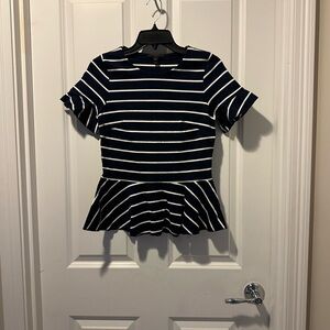 J. Crew Navy and White Striped Peplum Top